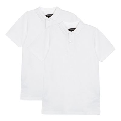 Pack of two boy's white pure cotton school polo shirts